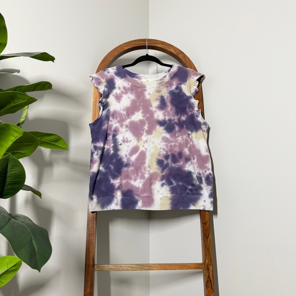 Anthropologie Tops - Anthropologie T.LA LARGE Purple Tie Dye Ruffled Sweatshirt Tank Top